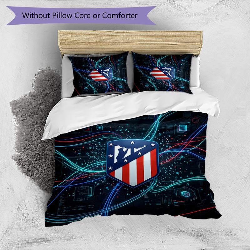 Atletico Madrid Pattern Printed 3PCS Bedding Set Soft Skin-Friendly Washable Duvet Cover & Pillowcases Set All Season Bedroom