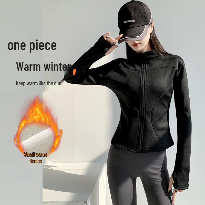 Женская флисовая куртка для йоги на осень/зиму - на молнии, с длинным рукавом, облегающего кроя для бега, велоспорта, фитнеса