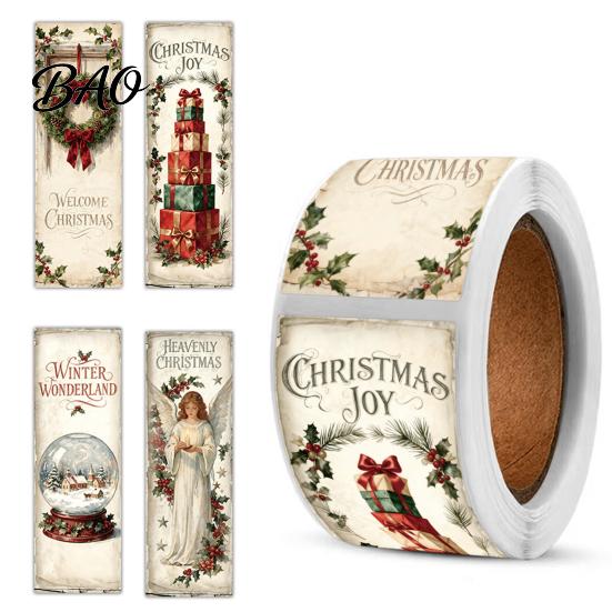 Retro Illustrated Gift Tape Christmas Coated Paper Sealing Sticker, Hand-drawn Santa Claus Snowman Elk Envelope Stickers Design, Decorative