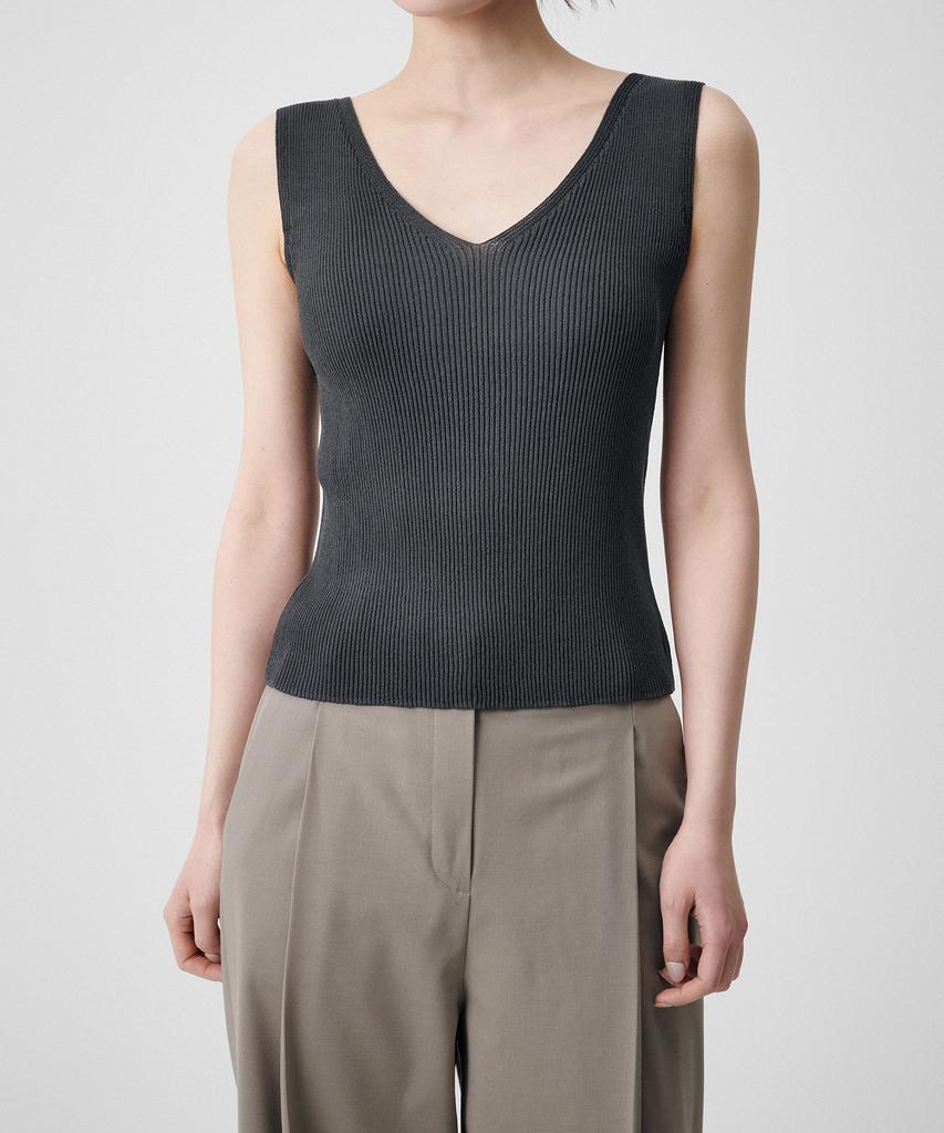 MUSINSA STANDARD WOMAN Women'S Ribbed V-Neck Knit Sleeveless Top [Dark Grey]