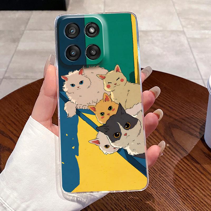 Jelly Casing For Motorola Moto G Stylus 5G 2025/Moto Edge 60 Stylus Funda Clear Silicone Soft TPU Cover Cute Cat Protective Case
