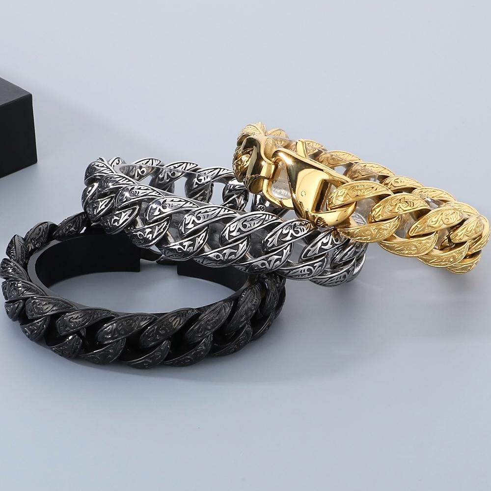 Retro Man Bracelet for Men Solid 316L Stainless Steel 18MM Curb Cuban Link Chain Men's Bracelets Hand Wrist Jewerly Accessories