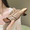 Internet Celebrities Weave Low-heeled Foreign Trade Sandals Summer New Square Head One Word Women's Drag Korean Version of Fashion Slippers