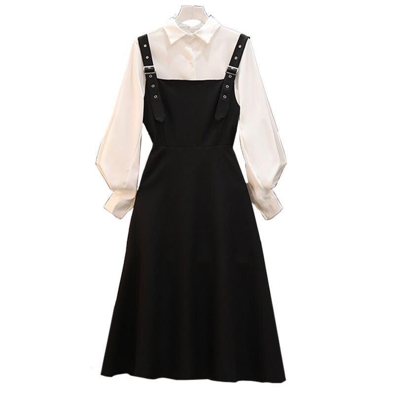 FiveFive Большой размер женский комплект весенне-осенний костюм женская модная рубашка + платье женский из двух частей