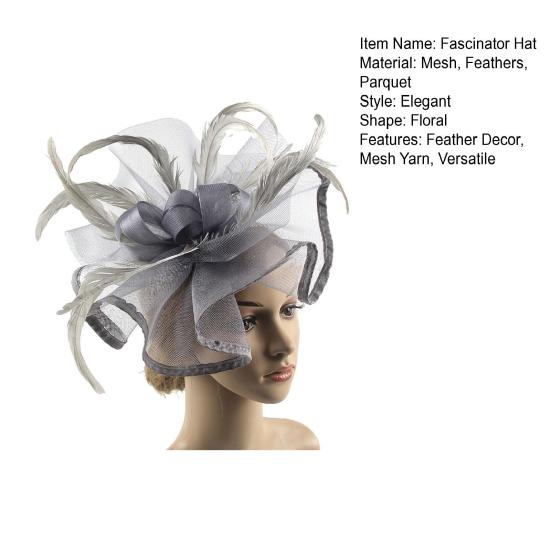 Women Fascinator Hat Tea Party Wedding Flower Feathers Headpiece Handmade Gauze Headband Clip Bridal Hair Accessories