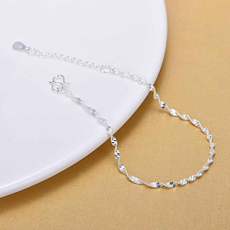 925 Sterling Silver Fashion Simple Elegant Twisted Chain Bracelets Jewelry For Woman Wave Anklet Gifts