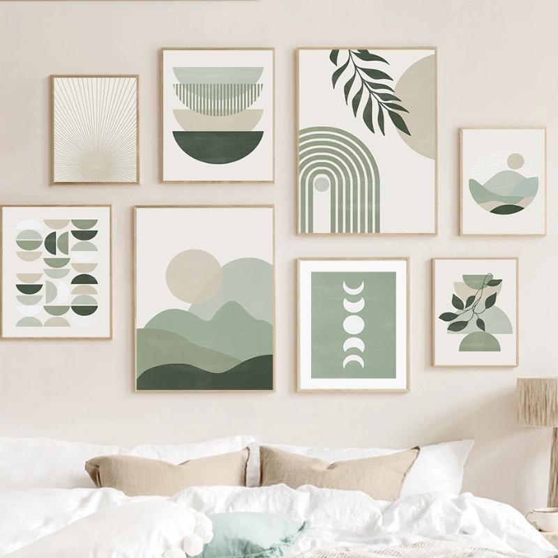 Бохо Гора Солнце Луна Радуга Лист Геометрия Настенная Живопись Холст Абстрактные Плакаты И Принты Картины Для Декора Гостиной