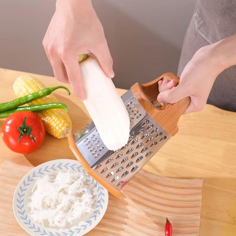 Stainless Steel Grater Portable Manual Vegetable Slicer Imitation Wood Handle Shredder Garlic Carrot Chopper Kitchen Tools