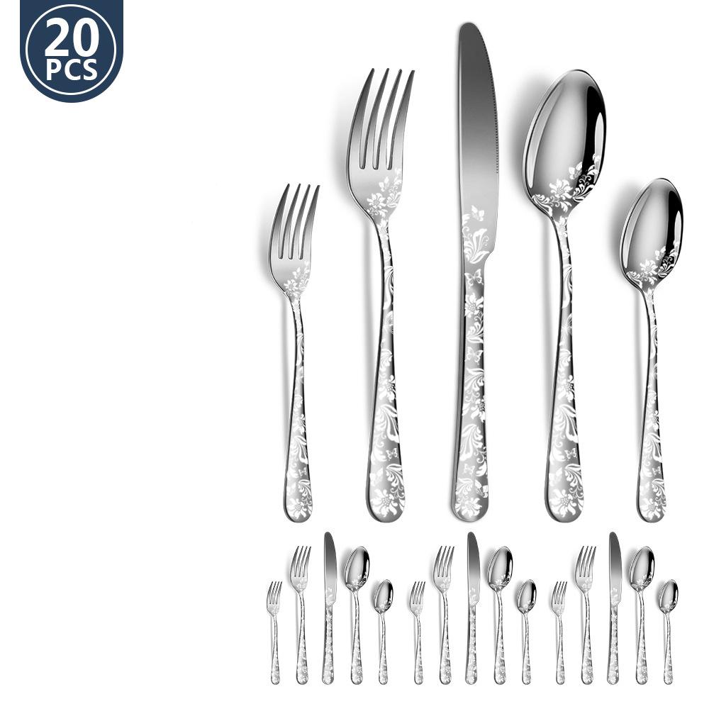 20 шт., набор столовых приборов из нержавеющей стали 410, черный, золотой, нож из нержавеющей стали, вилка, ложка, столовая посуда, набор столовых приборов, праздничная кухонная посуда, подарок