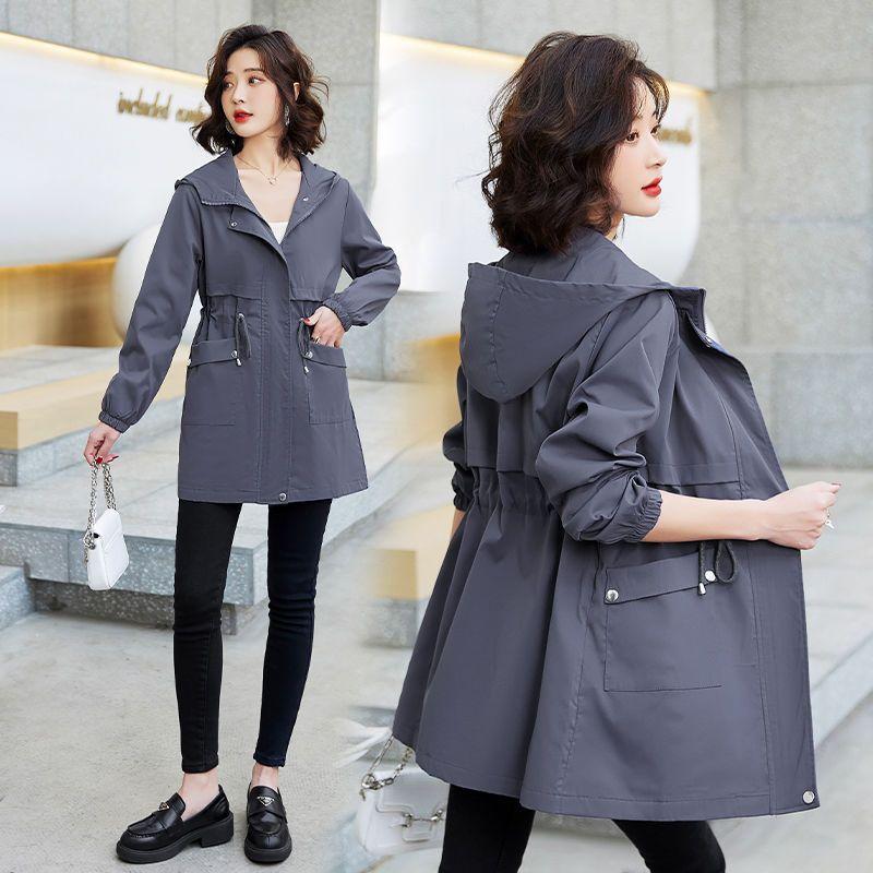 Danmo Spring Autumn Korean Trench Coat Women Fashion Slim Hooded Coats Female Windbreaker Casual Outerwear Overcoat Ladies