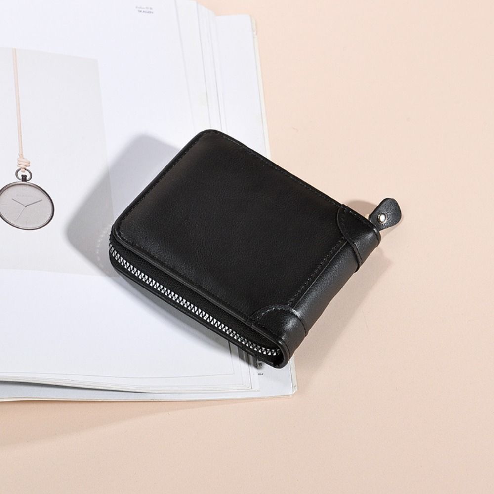 Black Men's Business Wallets Solid Color Short Billfold Purse Fashion Men's Fold Wallets Gift