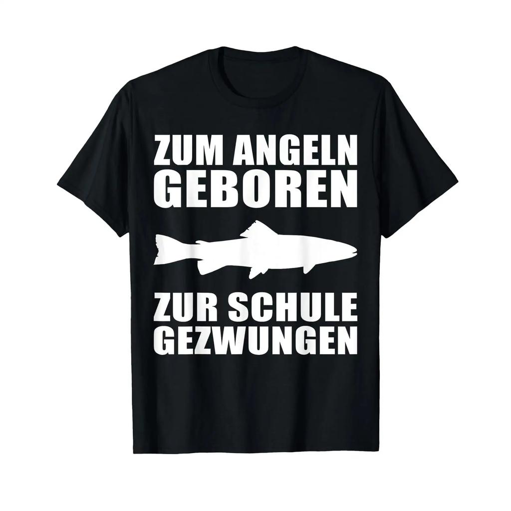 T Shirt For Fishing Born To School Forced Angler Vintage Casual Top For Everyday Wear Fashion Breathable Unisex