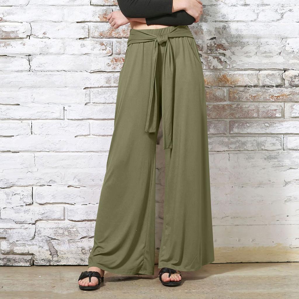 Women's Lace-Up Wide-Leg Pants Casual Pants Solid Color Trousers With Pockets