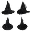 Halloween Party Witch Hats Lace Sequins Ruffled Sheer Pointed Hat Cosplay Accessory Unique Witch Hat