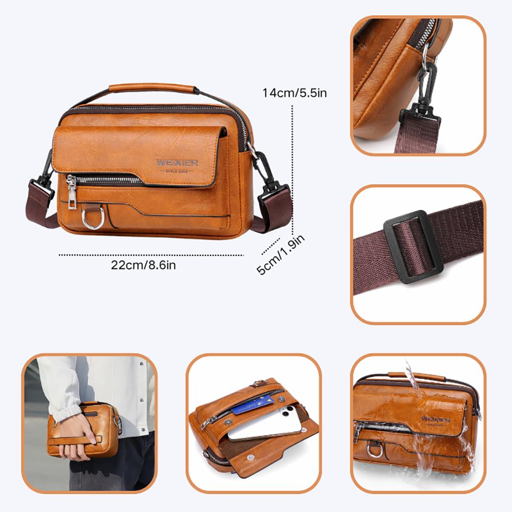 WEIXIER Мужская кожаная водонепроницаемая сумка-мессенджер, вместительный портфель через плечо с регулируемым ремнем для работы в офисе
