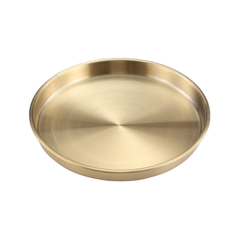 304 Stainless Steel Plate Disc Commercial Golden Flat-bottomed Tray Thickened Cold Skin Sausage Powder Plate Steaming Plate Dish