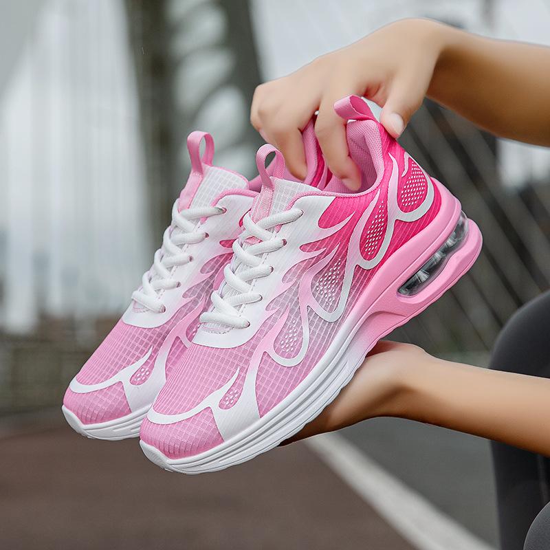 Air Cushion Women's Shoes Running Shoes Flying Woven Mesh Shoes Lace-up Size 43 Sports Shoes Women's Flat Bottom Shock Absorption Casual Shoes Large