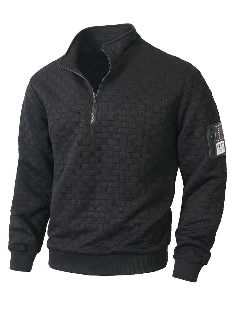 Мужская тактическая флисовая толстовка на молнии в клетку с воротником-стойкой