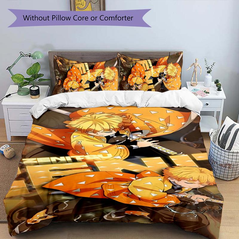 3pcs Agatsuma Zenitsu Design Cover Set - HD Printed Bedding with 1 Cover and 2 Pillowcases - Perfect for Home and Dorm Decor