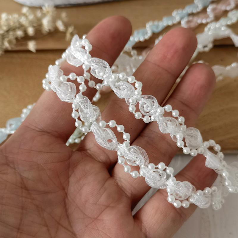 Lolita Lace Bead Ruffled Lace Fabric Pleated Edging Satin Ribbon Diy Baby Clothing Skirt Curtain Furniture Decoration Lace Trim