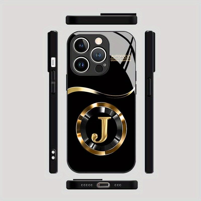 Чехол для телефона с узором из золотой буквы J Для iPhone 17 16 16e 15 14 13 12 Mini 11 Air Pro XS Max XR X Plus Стеклянная Силиконовая Рамка Чехол