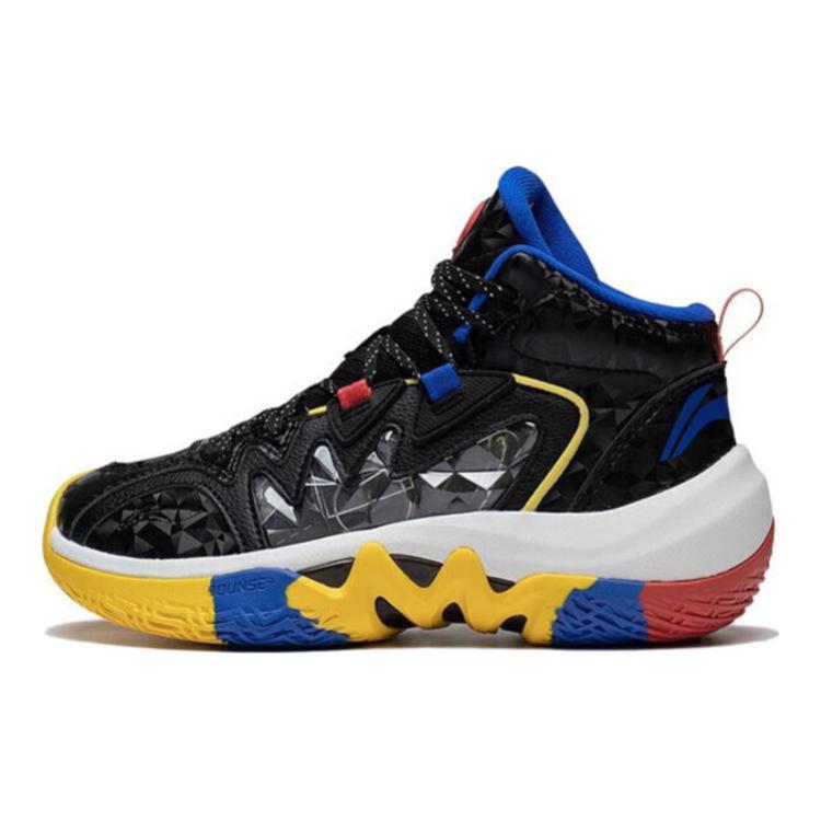 Li Ning Comfortable Non-Slip Shock Absorbing Durable Mid-Top Basketball Shoes Kids Sneakers Black YKBS086-3