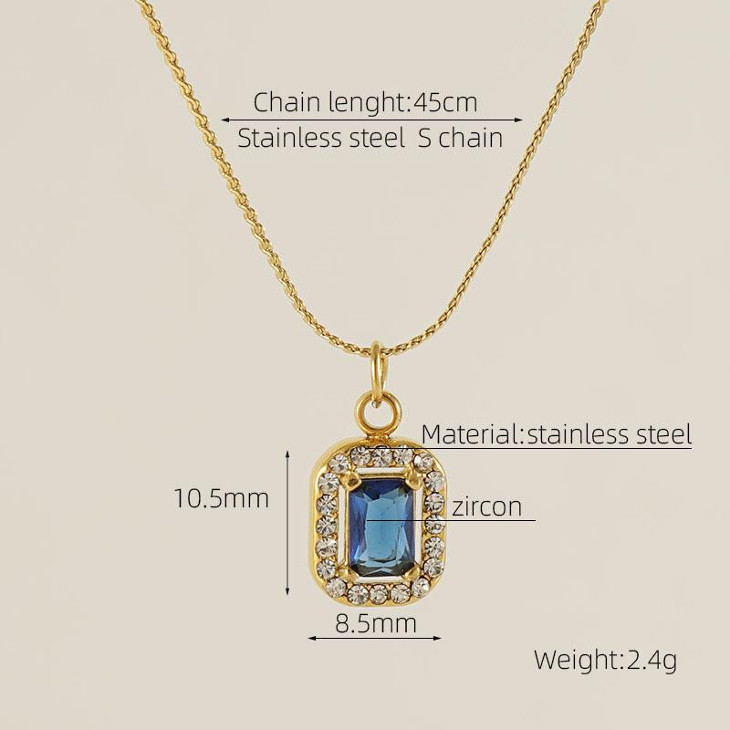 European American Ins Style Double-layer Zircon Titanium Steel Luxury Square Pendant Light Sporty Unisex 18K Gold Necklace