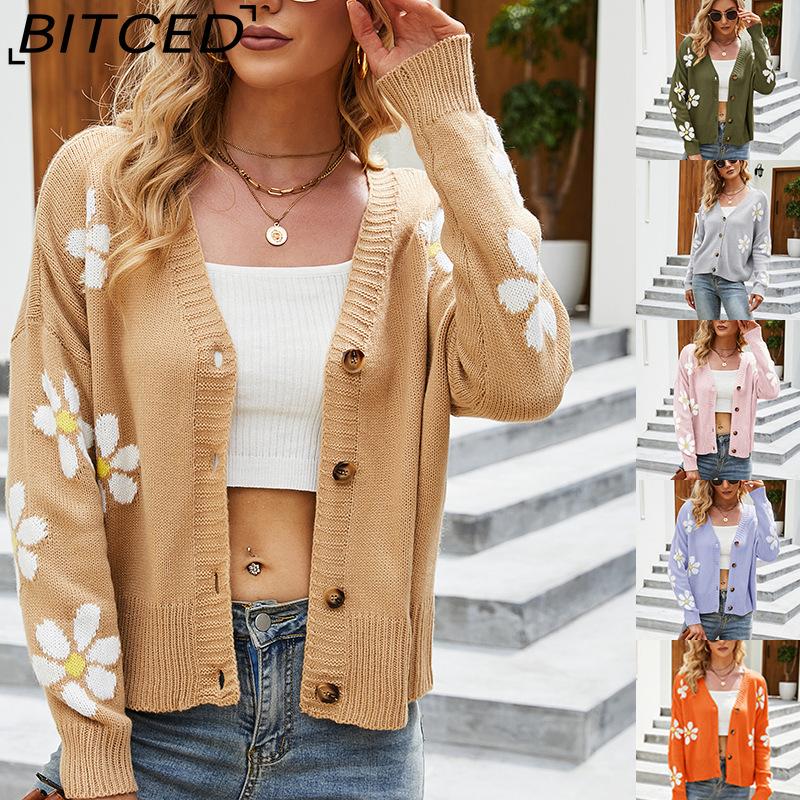 BITCED Autumn/Winter Women's Knitted Cardigan Coat Loose-Fit Academic-Style Sweater Cardigan