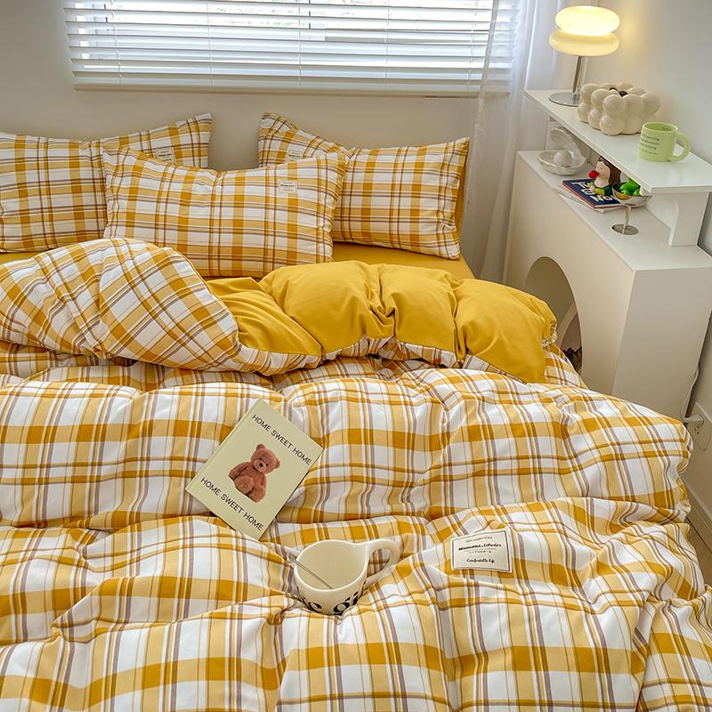 Plaid Style Bedding Set Skin-friendly Quilt Cover Pillowcase Bedsheet Home Bed Linen Sets Single/Full/Queen/King Size Bedclothes