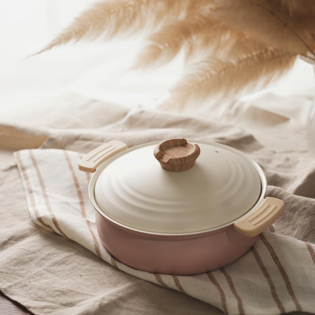 PEARL METAL Настольная индукционная керамическая плита для натуральной готовки Pure Pot, кастрюля, 18 см, совместимая, обработка, 1-2 человека, розовая, HB-6971