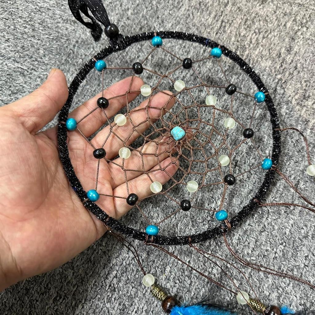 Dream Catcher for Boys Blue Dreamcatcher for Bedroom Handmade Feather Hanging Decoration Ornament Birthday Festival Craft Gift