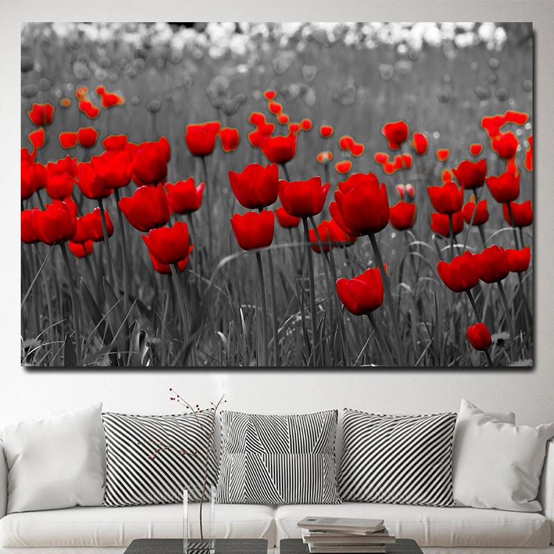 Красные поля тюльпанов, настенные картины, холст, живопись, цветочные полевые постеры и принты, цветочный пейзаж, настенное искусство для декора гостиной