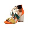 FOREADA Women Ankle Strap Sandals Round Toe Thick High Heels Cross Strap Mixed Colors Sexy Ladies Fashion Shoes Summer Orange 43