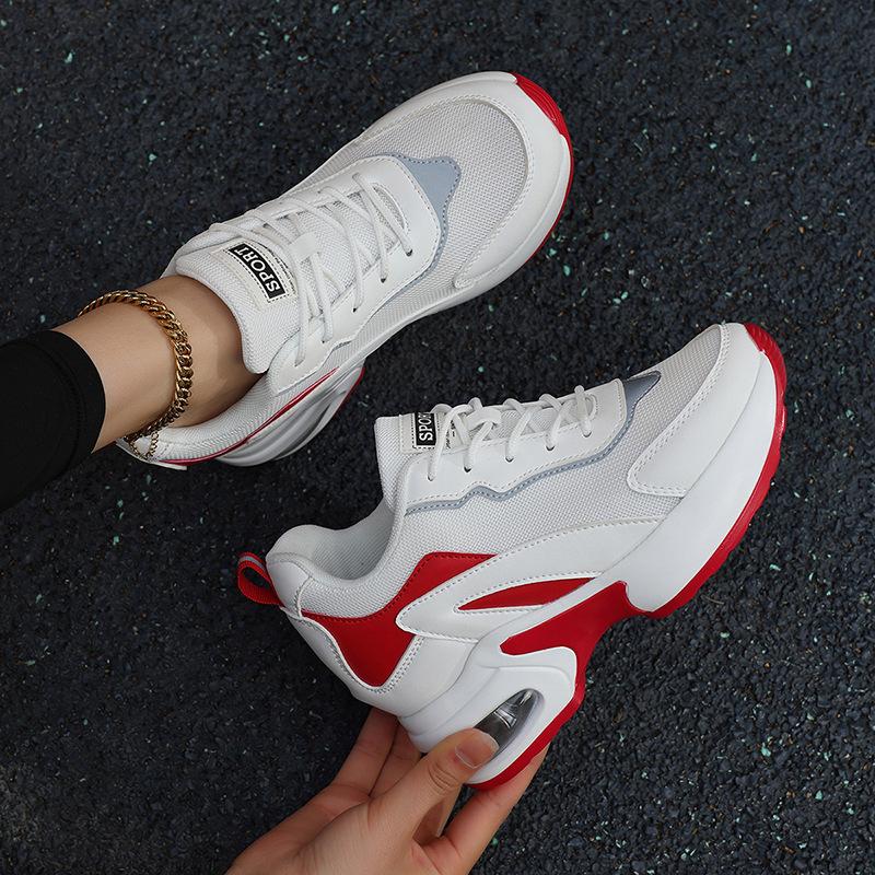 Весенне-осенние новые дышащие сетчатые туфли на мягкой подошве, на танкетке, на толстой подошве, увеличивающие рост, женские туфли, повседневная спортивная обувь с воздушной подушкой, женские маффины