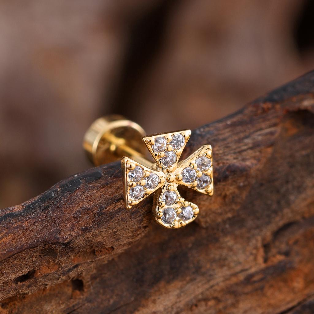 10 шт./набор 20G Золотая серьга-пирсинг хряща уха с CZ, серьга-пирсинг трагуса, дизайн медведя и паука, кольца-гвоздики для хеликса, пирсинг конч уха, ювелирные изделия из стали 316L