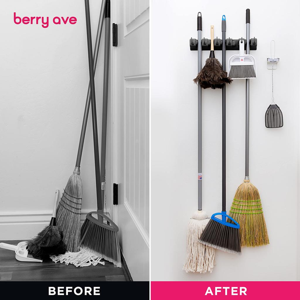 Wall Mounted Mop Holder Position Multi-Functional Broom Hanger Shelf Home Kitchen Storage Black Magic Plastic Mop Holder