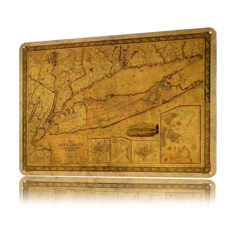 Vintage Map of Long Island Metal Poster Customized Wall Art Retro Vintage Tinplate Signs for Decoration Home Decorations House