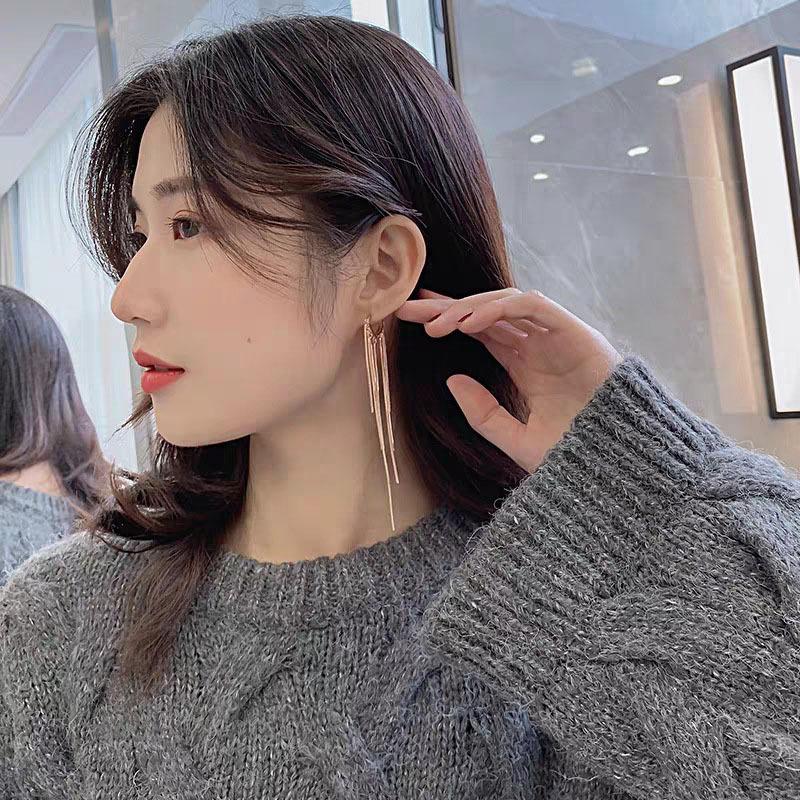 925 Silver Needle Korean Fashion Long Chain Tassel Earrings For Women Metal Earing Jewelry Trending Women's Drop Earrings