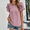 Женская мода плиссированный повседневный однотонный свободный топ с круглым вырезом и рукавами-лепестками