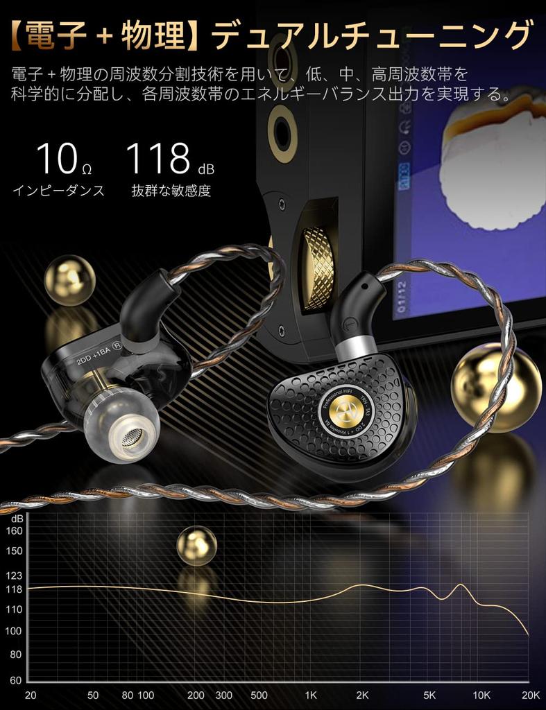 Knowles TRN-TA3 High-Resolution In-Ear Monitors with BA+2DD, Beryllium-Coated Diaphragm, 2.53.54.4mm Interchangeable Plugs, QDC Detachable Cable,