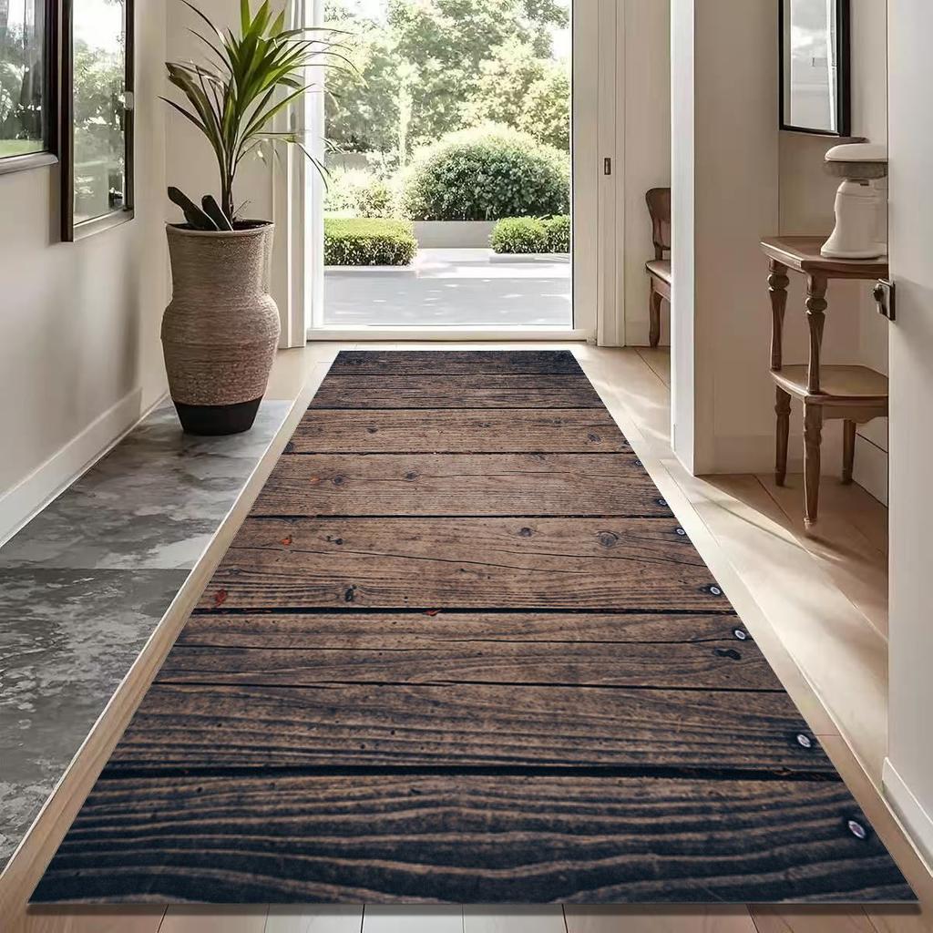 VIKAMA Rustic Dark Wood Plank Runner Rug, Vintage Distressed Floor Mat for Hallway Entryway Farmhouse Decor