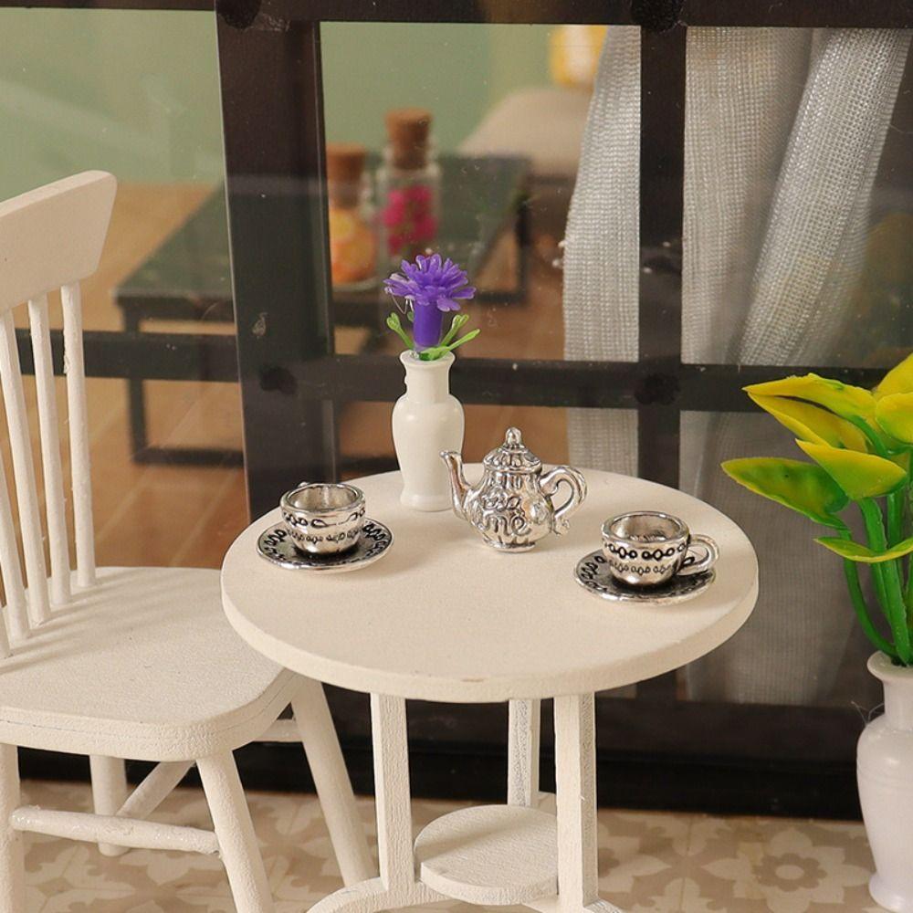 3 Colors Dollhouse Miniature Tea Alloy Tea Set Model Food and Game  Miniature Dollhouse Decorations