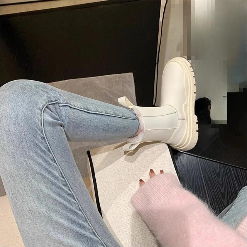 2024 Women’s Snow Ankle Boots Flats Platform Plush Warm Casual Shoes Winter New Flat with Thick Goth Fashion Shoes Women Boots