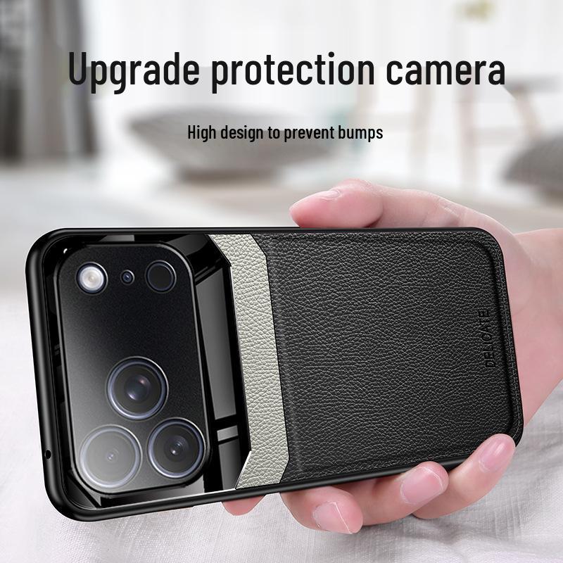 Защитный чехол для iPhone 17 Pro Max с текстурой кожи, цветовыми блоками, полное покрытие