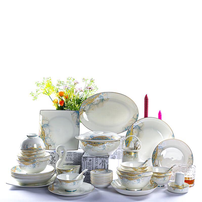 Изысканный 52-предметный набор столовой посуды из китайского костяного фарфора