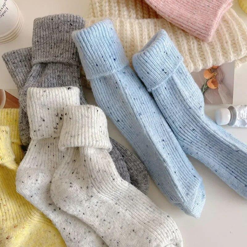 1/3/5 пар утолщенных однотонных женских носков, осенне-зимние шерстяные носки, милые носки со средним ворсом для девочек, кашемировые носки в горошек