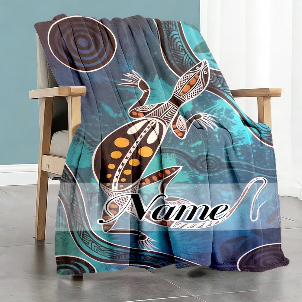 Blue Gecko Personalized Text Blanket Lightweight Customizable Blanket Ultra-Soft Great for Picnics Chair Home Decor Sofa All-Season Use