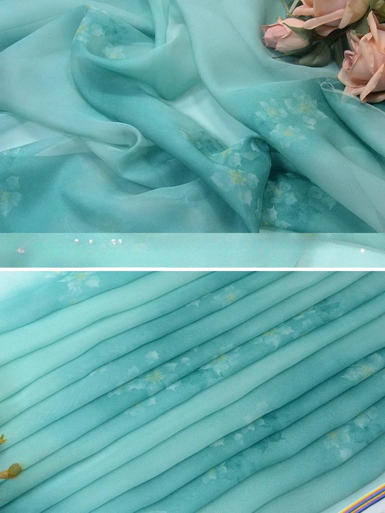 100x145cm Gradient Chiffon Fabric By The Meter for Chinese Style Cheongsam Hanfu Sewing Thin Printed Bamboo Pattern Cloth Soft