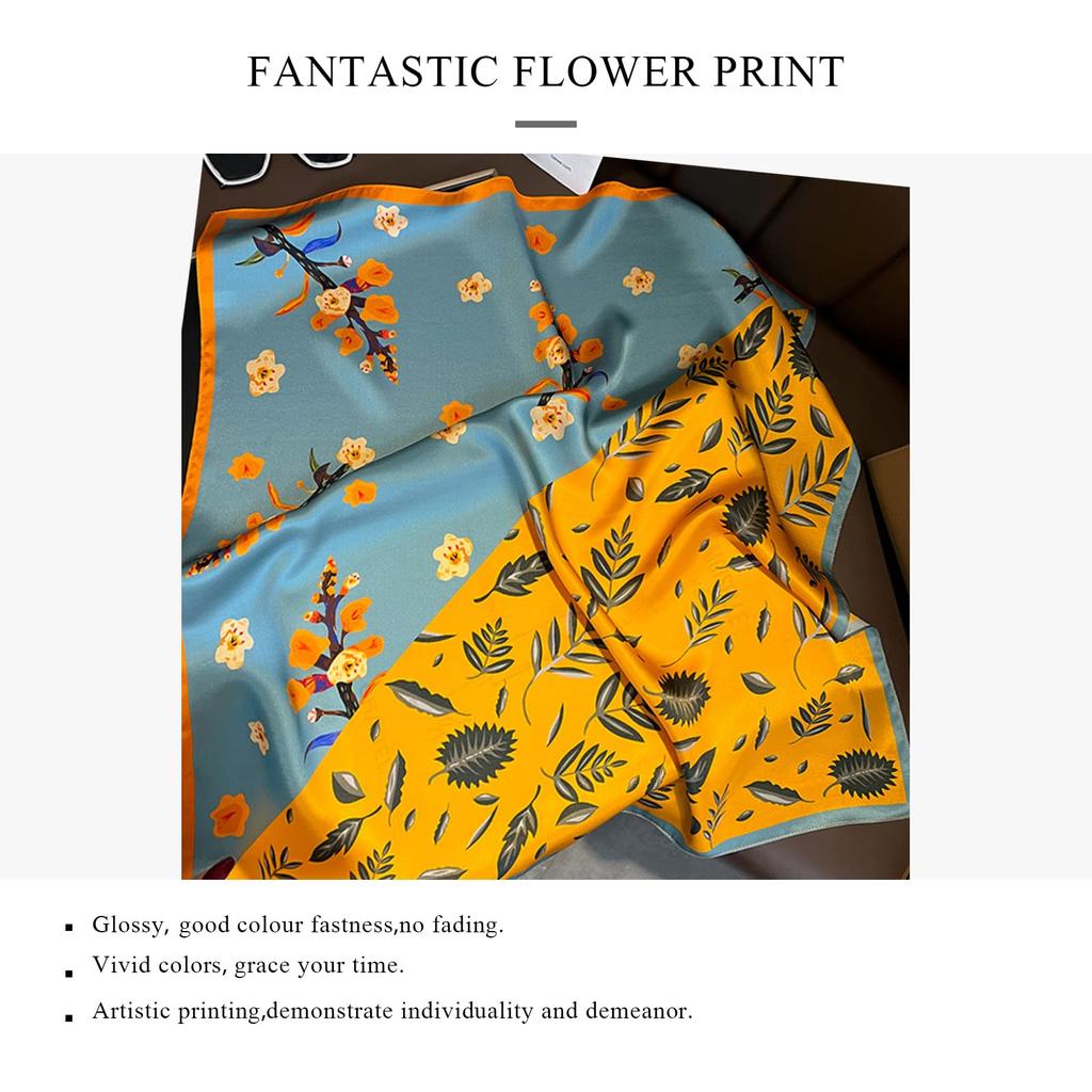 LumiSyne Silk Square Colorful Floral and Tree Lightweight Square Neck Multifunctional Decorative Neck Hair Bandage Women's Scarf, Scarf, 70x70cm,