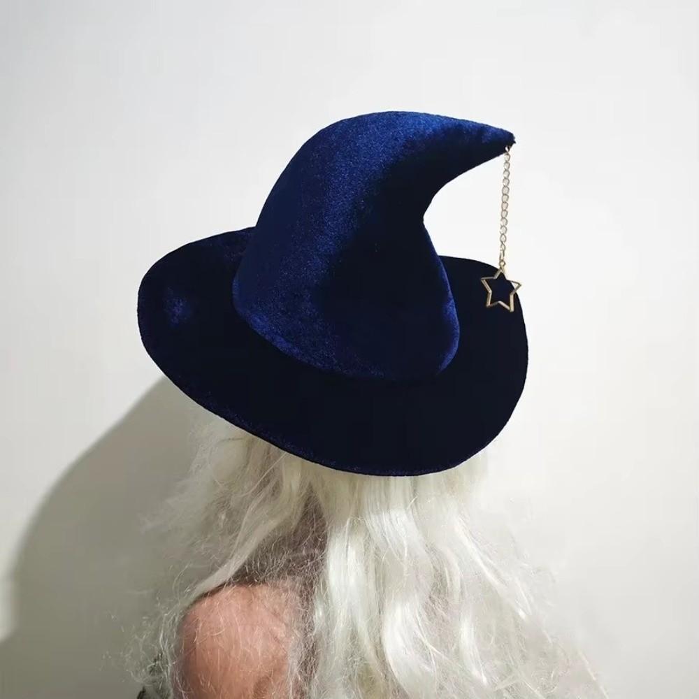 Korean Style Witch Hat Star Pendant Halloween Hat Casual Wool Bucket Hat Cosplay Costume